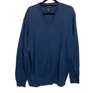 Wallin & Bros Blue V-Neck Long Sleeved Casual Cashmere Sweater Size XXL